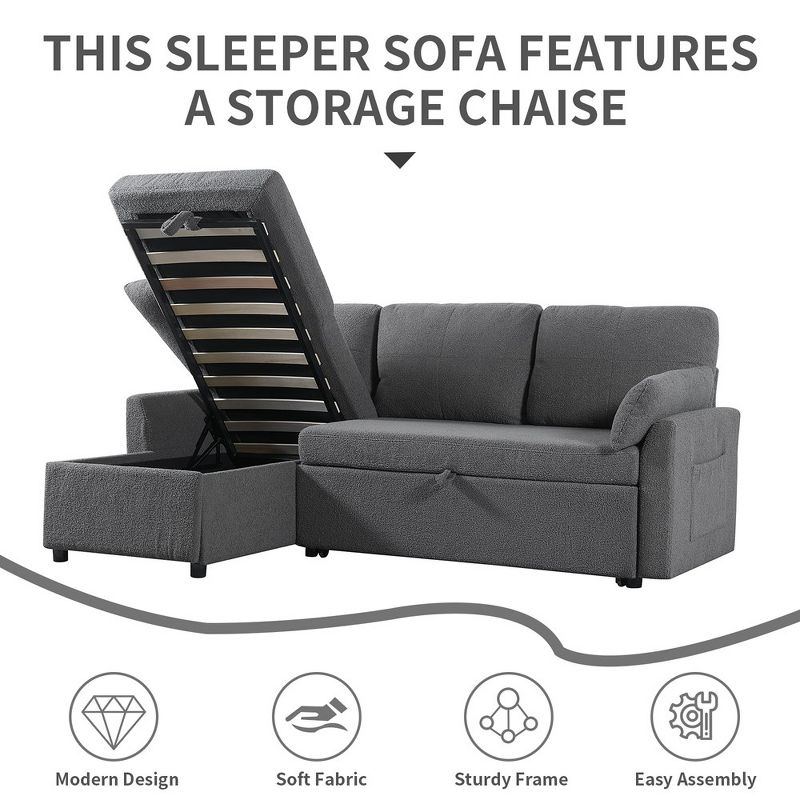 84.2" Sleeper Sofa Bed,Pull Out Sofa Bed with Storage Chaise L Shape Sectional Sofa Bed in Gray