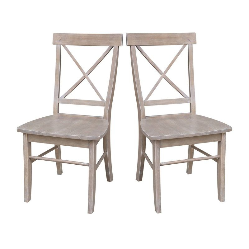 Set of 2 X Back Chairs with Solid Wood Seat Washed Gray/Taupe - International Concepts