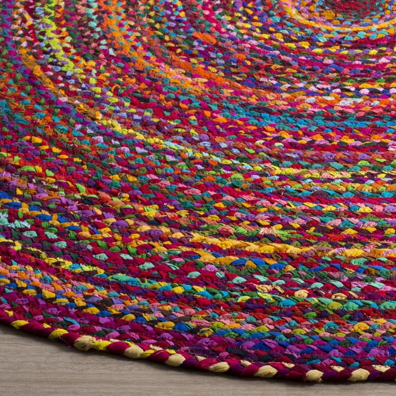 Braided BRD210 Hand Woven Accent Rug - Red/Multi - 3' Round - Safavieh.