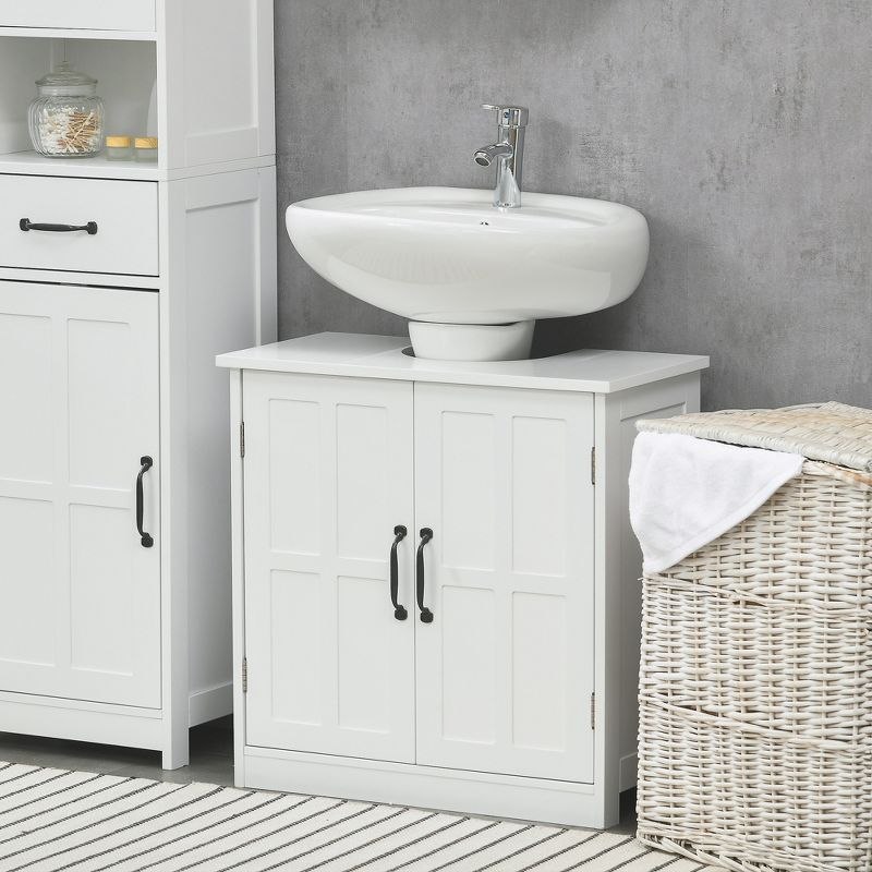 kleankin Pedestal Under-Sink Cabinet, Bathroom Storage Unit with Double Doors and Adjustable Shelf, White