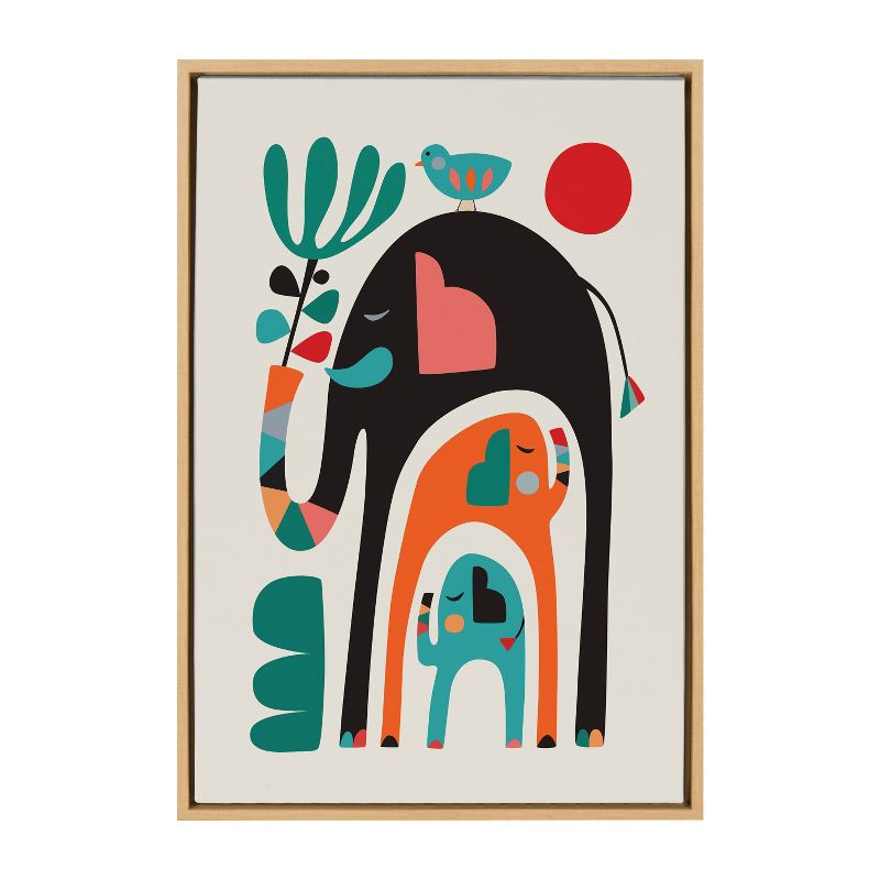 Kate & Laurel All Things Decor 23"x33" Sylvie Three Elephants Wall Art by Rachel Lee Natural: Mid-Century Modern Canvas
