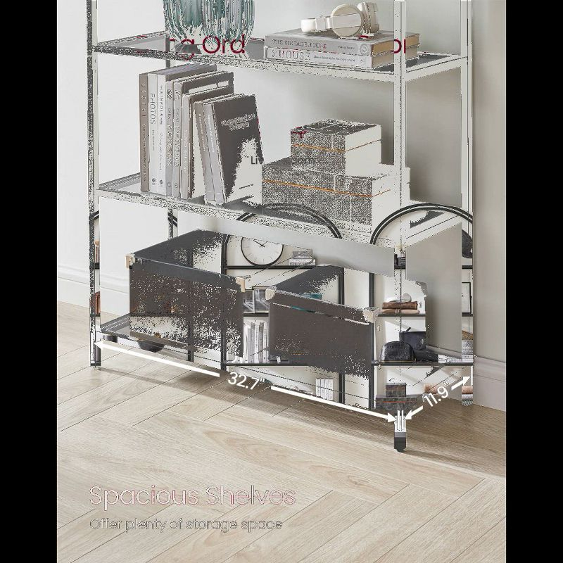 VASAGLE 5-Tier Bookshelf, 32.7 x 72.2inch, Display Storage Shelf, Tempered Glass Shelving Unit with Metal Frame, for Bedroom, Living Room, Gold