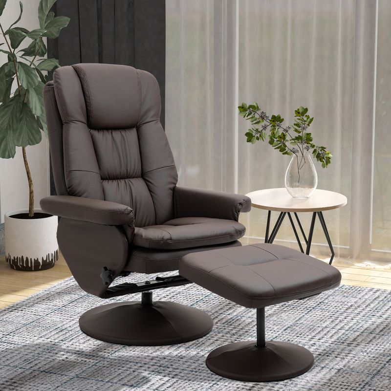 Hokku Designs Recliner And Ottoman With Wrapped Base, Swivel PU Leather Reclining Chair With Footrest For Living Room, Bedroom And Home Office