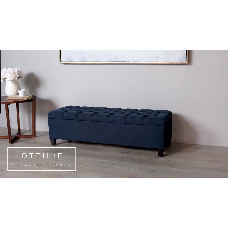 Ottilie Storage Ottoman Dark Blue - Christopher Knight Home: Upholstered Bedroom Seating with Tufted Lid