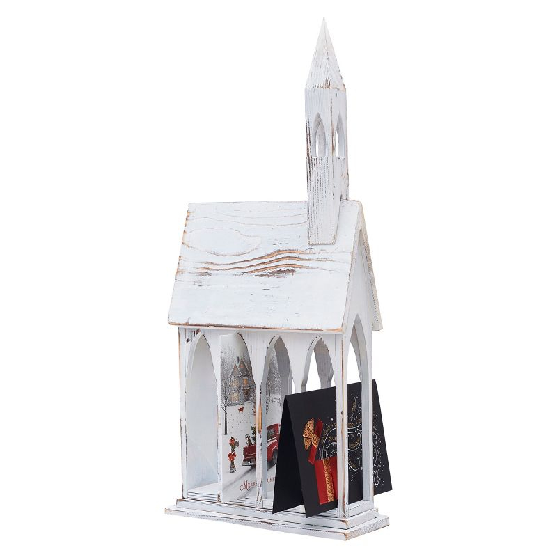 Gallerie II 24" Rustic White Church Chapel w/ White Roof Easter & Christmas Card Mail Holder