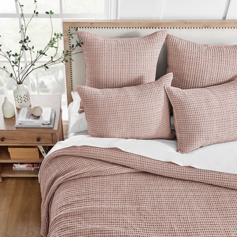 Mills Waffle Blush Bedspread Set - King Bedspread and Two King Pillow Shams - Levtex Home
