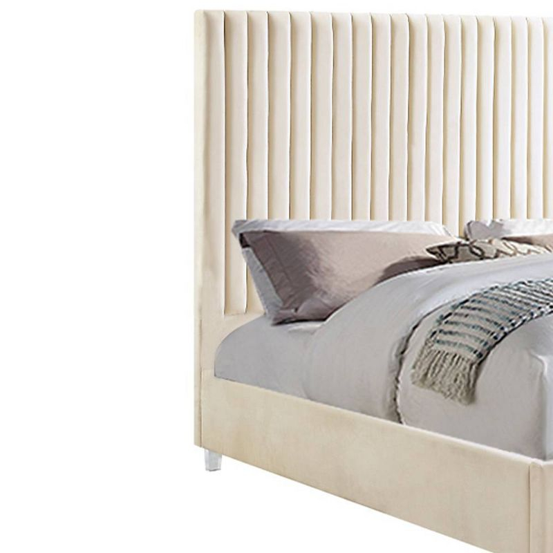 Acme Furniture 86" Queen Bed Edzia Bed Beige Velvet: Luxurious Upholstered Panel, Wood Frame, Acrylic Textile