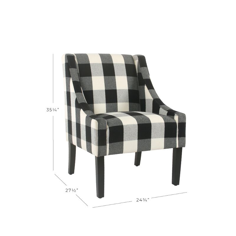 HomePop Modern Swoop Accent Armchair Black Plaid : Cotton Upholstery, Wood Legs, Foam Fill, No Assembly Required