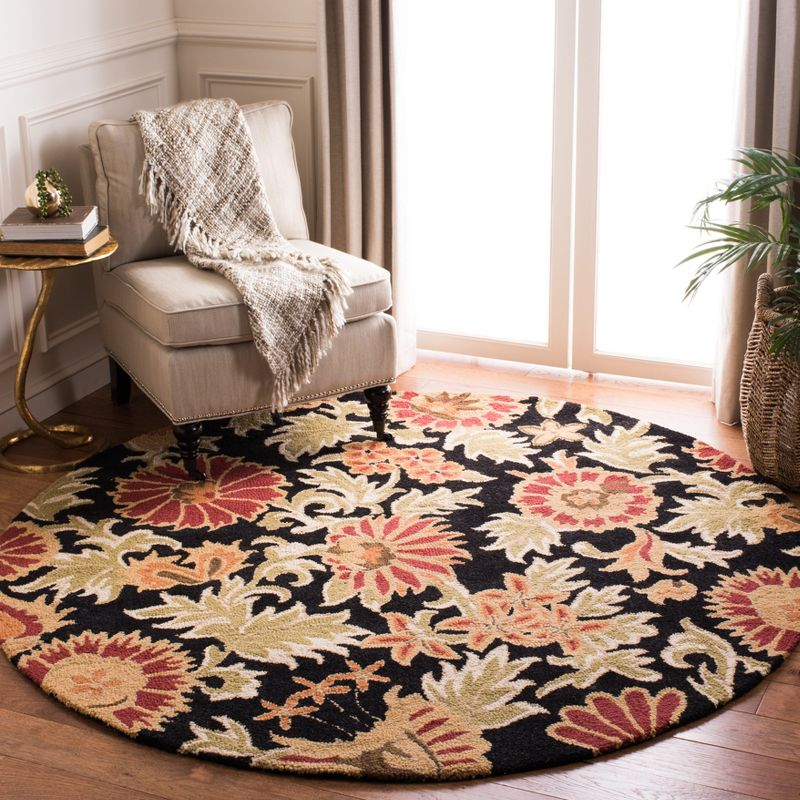 Blossom BLM912 Hand Hooked Area Rug - Black/Multi - 6' Round - Safavieh.