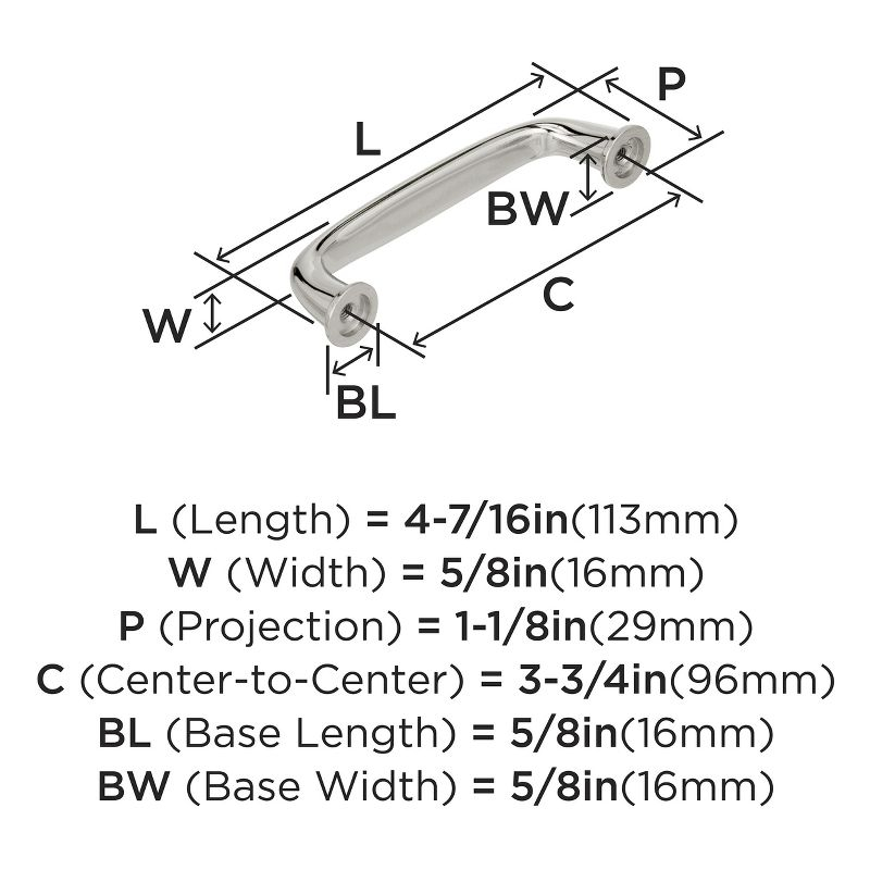 Amerock Kane 3-3/4 inch (96mm) Center-to-Center Polished Nickel Cabinet Pull