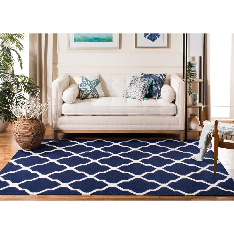 Dhurries DHU634 Hand Woven Area Rug - Navy/Ivory - 5'x8' - Safavieh.