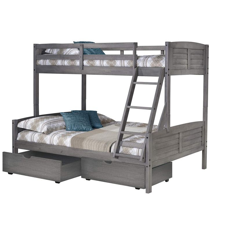 Donco Kids Louver Twin Over Full Antique Grey Bunkbed With Dual Underbed Dreawers