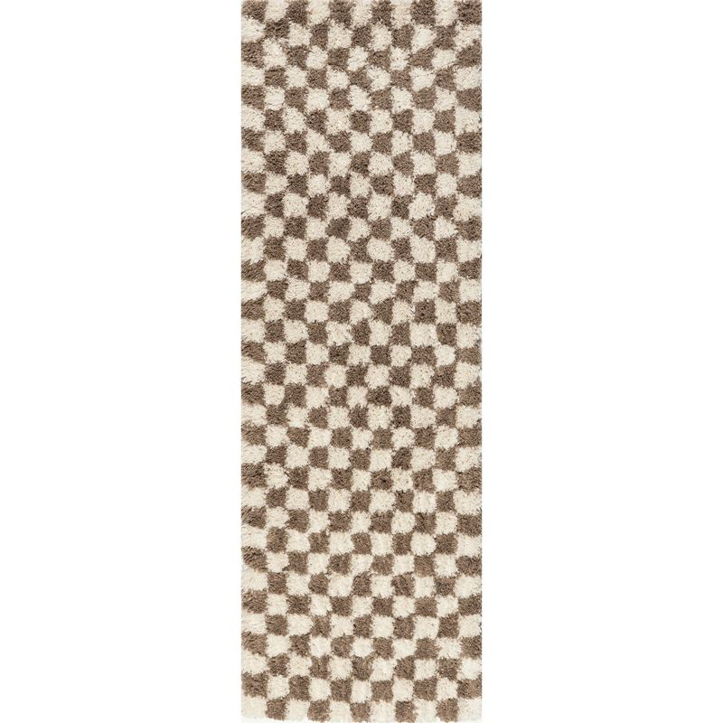 Nuloom Adelaide Checkered 2x8 Runner Shag Indoor Area Rug for Living Room Bedroom Dining Room Nursery Entryway Hallway, Beige/Brown