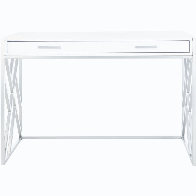 Elaine 1 Drawer Desk - White/Silver - Safavieh