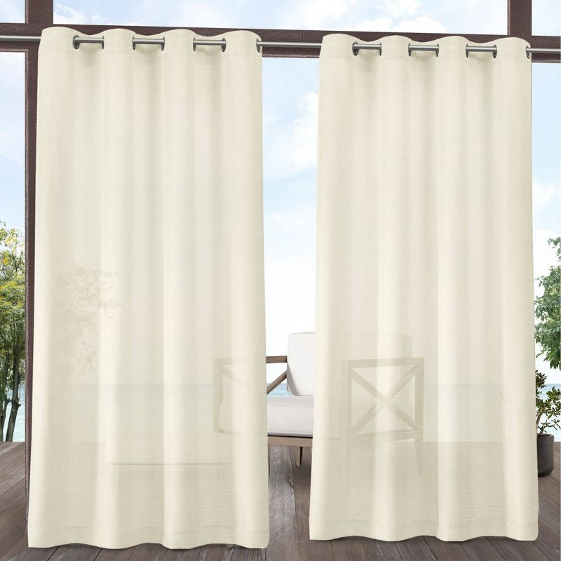 Set of 2 84"x54" Miami Textured Indoor/Outdoor Grommet Top Curtain Panel Ivory - Exclusive Home