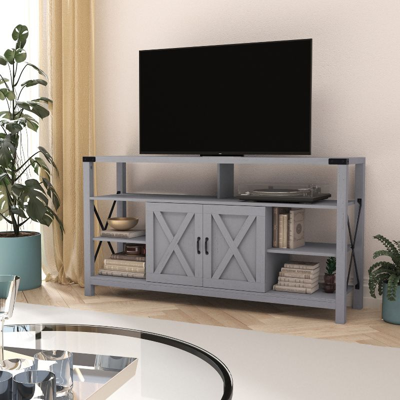 Merrick Lane 60" Media Console in Coastal Gray for 55+ Inch TV's with Open and Closed Storage