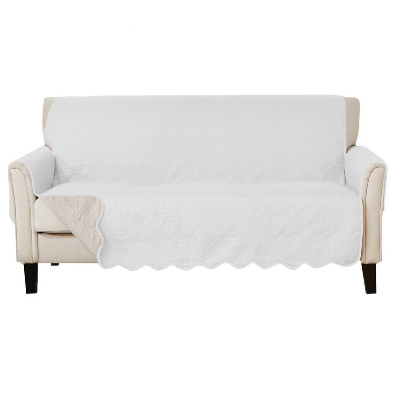 Reversible Quilted Sofa Furniture Protector - Great Bay Home(Sofa, White/Sand)