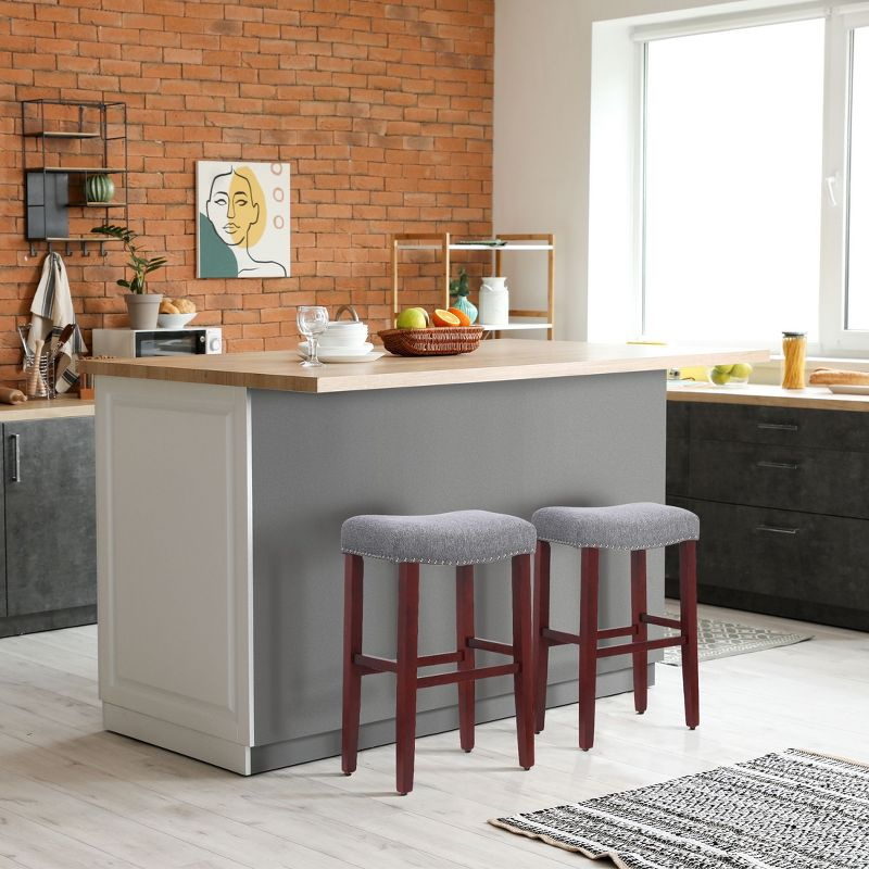 WestinTrends 29" Upholstered Saddle Seat Bar Stool (Set of 2), Cherry/Gray