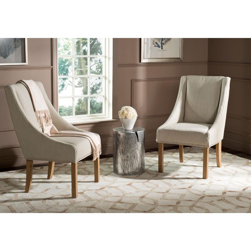 Morris 20''H Sloping Arm Dining Chair (Set Of 2) with Silver Nail Heads with - Beige - Safavieh