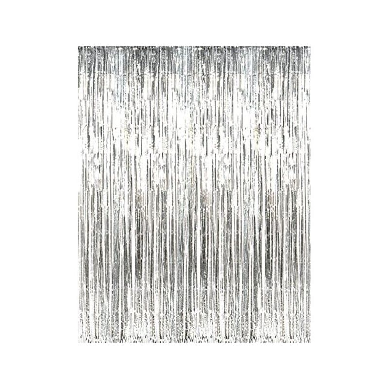 Fun Express Metallic Silver Foil Fringe Curtains (1 Piece)
