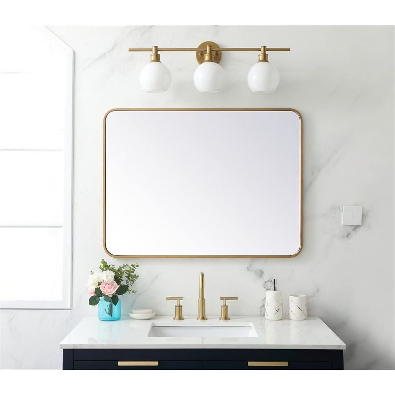 Elegant Lighting Soft corner metal rectangular mirror 27x36 inch in Brass