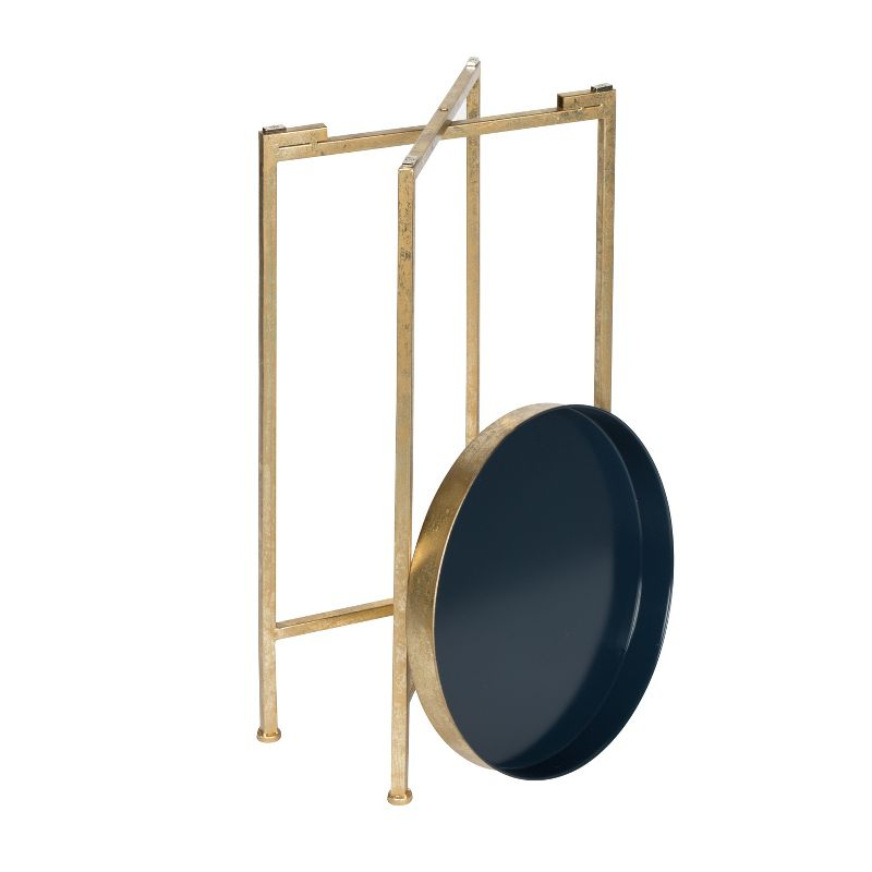 Kate and Laurel Celia Round Metal Tea Table, 14x14x25.75, Gold and Navy Blue