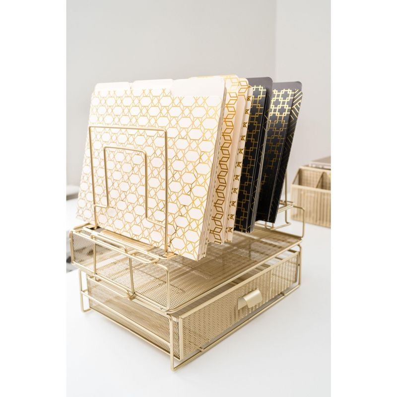 Blu Monaco Gold Desk Organizer - Includes Detachable File Organizer, Stackable Paper Tray & Drawer, Office Supplies for Desk