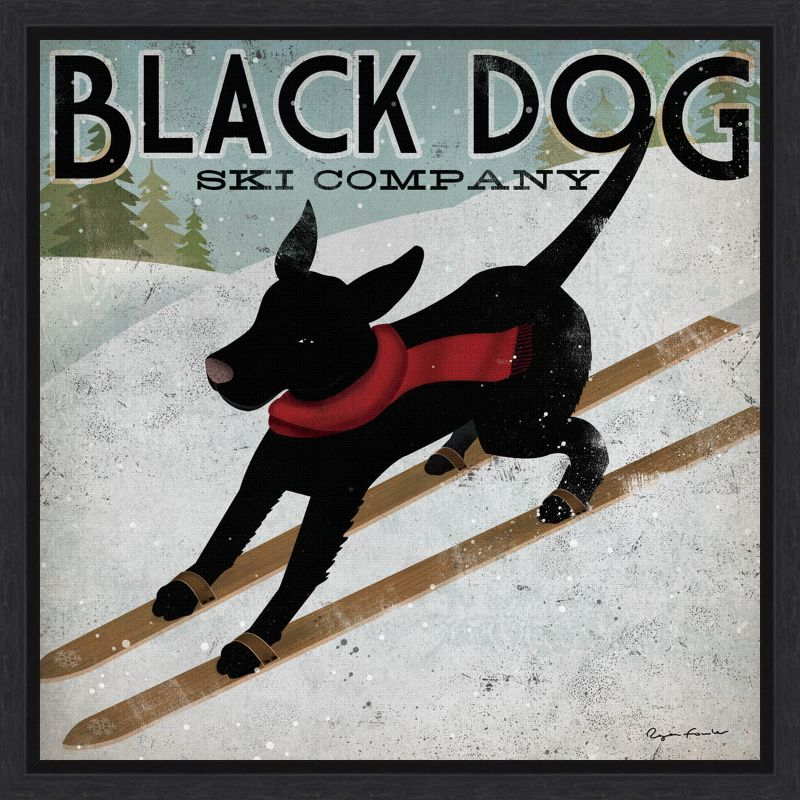 Amanti Art Black Dog Ski Co (square) by Ryan Fowler Canvas Wall Art Print Framed 16-in. x 16-in. in Sylvie Black