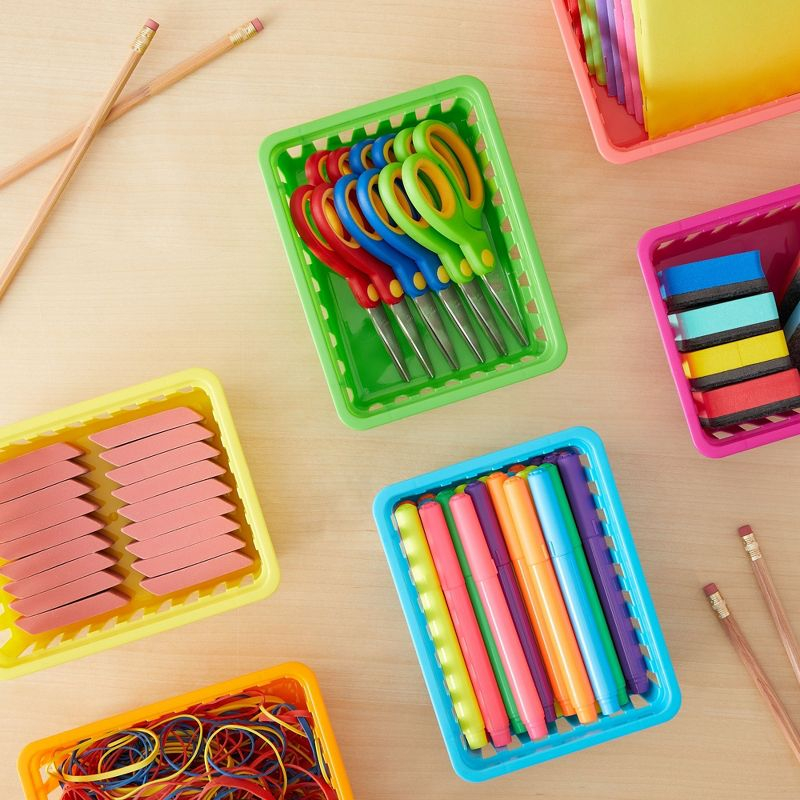 Bright Creations 12-Pack Small Plastic Classroom Storage Bins for Organization, Baskets for Kids', 6 Colors, 6.2 x 4.8 x 2.4 inches