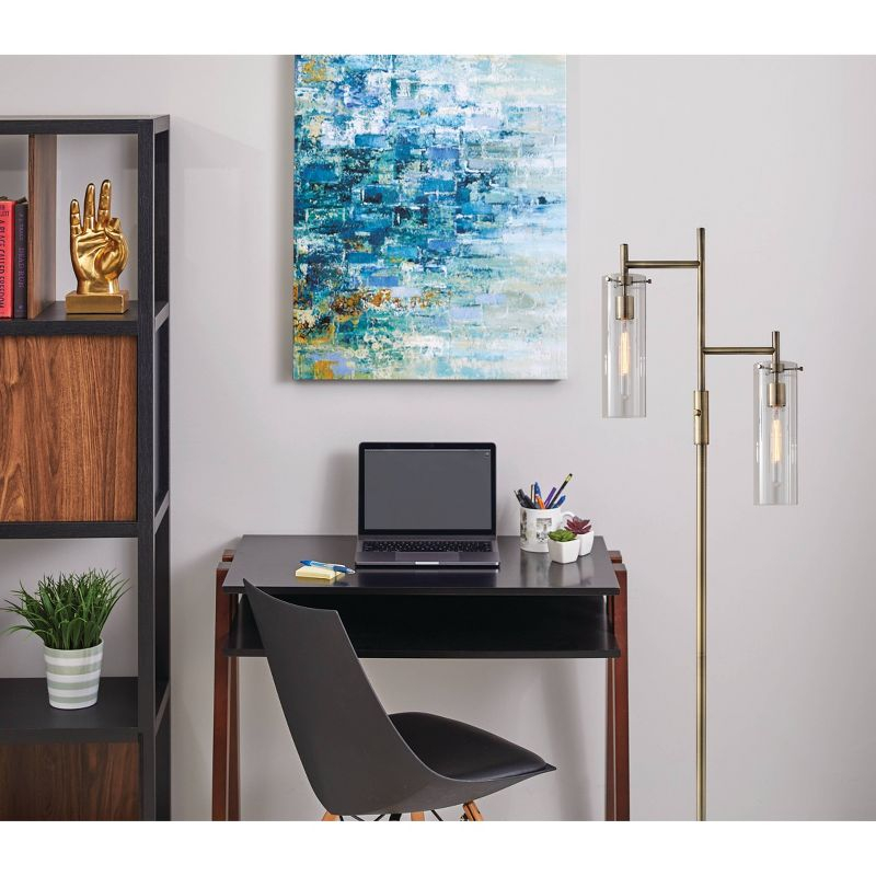 Dalton Floor Lamp: Modern Industrial, Antique Brass Finish, Edison Bulbs - Adesso