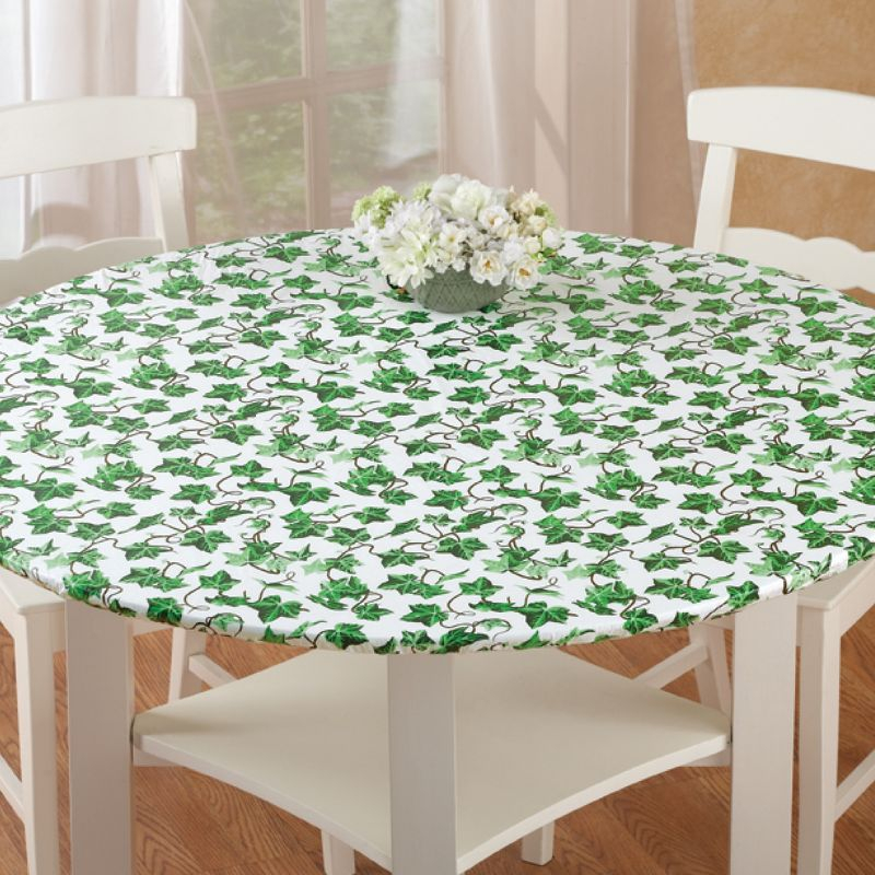 Collections Etc Fitted Elastic Vinyl Table Cover 48" Round IVY Green