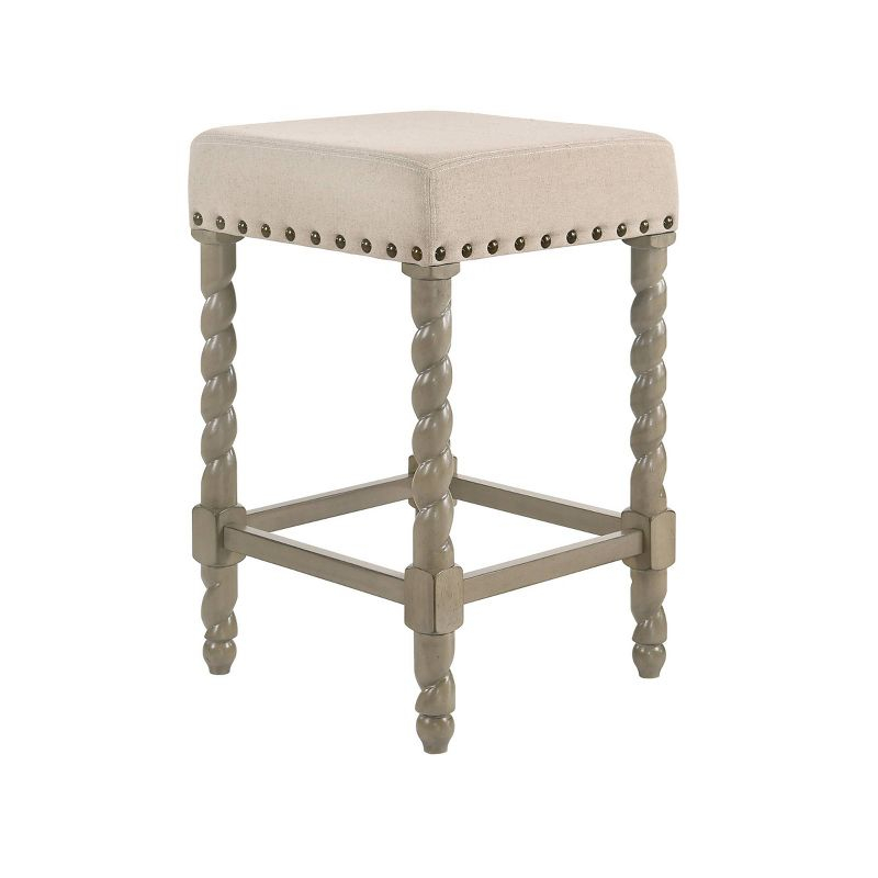 Carolina Living 24" Cadmus Counter Height Barstool Gray/Beige: Upholstered Seat, Antique Brass Nailhead Trim