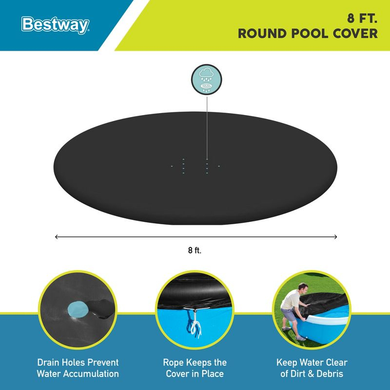 Bestway Flowclear Fast Set 8' Round Pool Cover, PVC Protective Mat with Drain Holes for Above Ground Fast Set Swimming Pool Cover