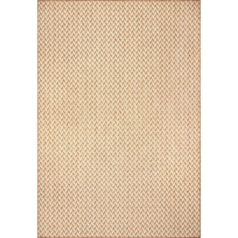8'x10' Camryn Abstract Herringbone Indoor and Outdoor Area Rug Beige - nuLOOM: Geometric Flat Pile, Machine Made