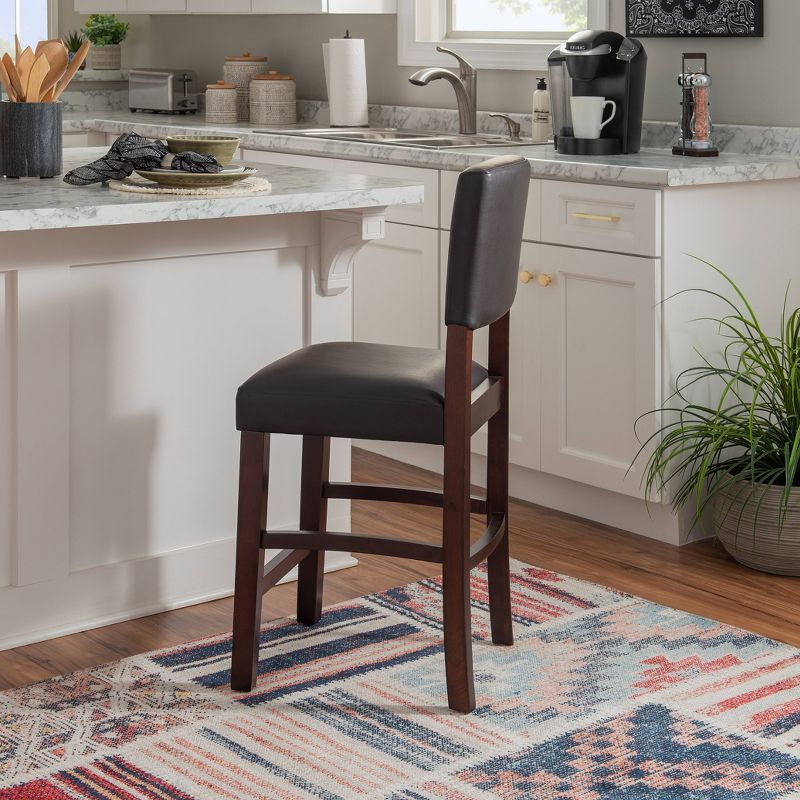24" Monaco Padded Back Faux Leather Counter Height Barstool Hardwood/Brown - Linon: Espresso Finish, Rubberwood