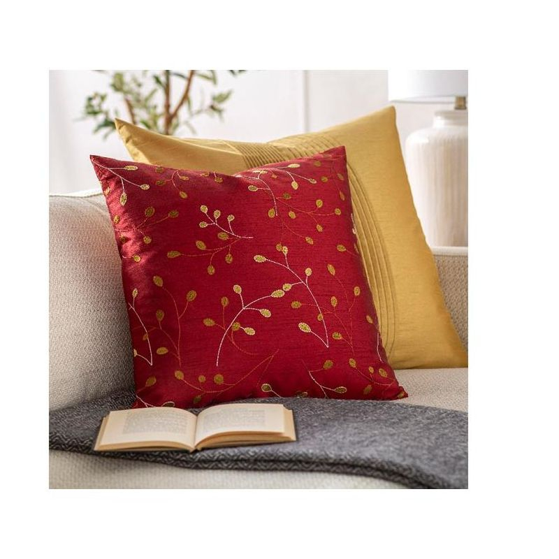 Livabliss Blossom II 22"H x 22"W Square Pillow Cover No Insert Traditional Bright Red Throw Pillow