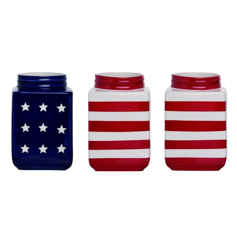 Transpac Dolomite 8 in. Red White and Blue Square 4th of July Patriotic Container Set of 3