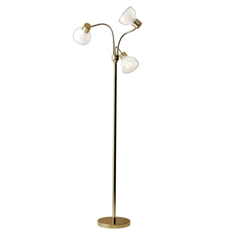 69" Presley 3 Arm Floor Lamp Gold - Adesso: ETL Listed, Metal Body, Plastic Shade, No Bulb Included