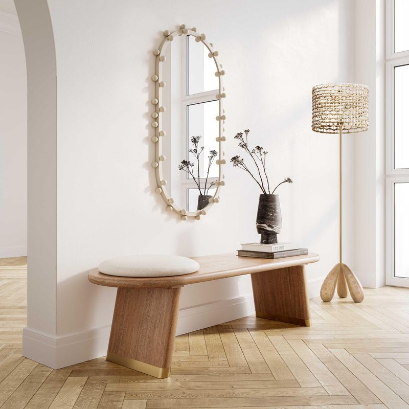 TOV Furniture Samantha Acacia Bench with Boucle Seat in Cognac