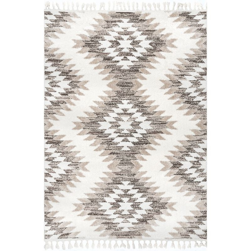 Nuloom Adelade Southwestern 4x6 Shag Indoor Area Rug for Living Room Bedroom Dining Room Nursery Kitchen, Beige/Ivory