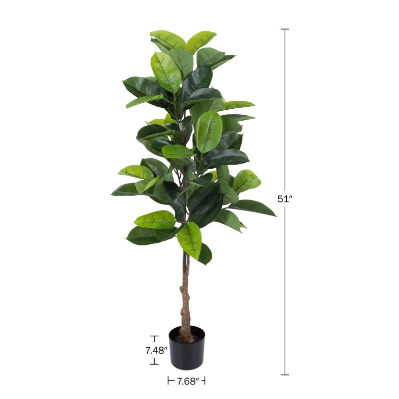 Artificial Rubber Plant - 51-Inch Faux Tree with Natural-Feel Leaves - Realistic Potted Indoor Plant for Office or Home Decor by Pure Garden (Green)