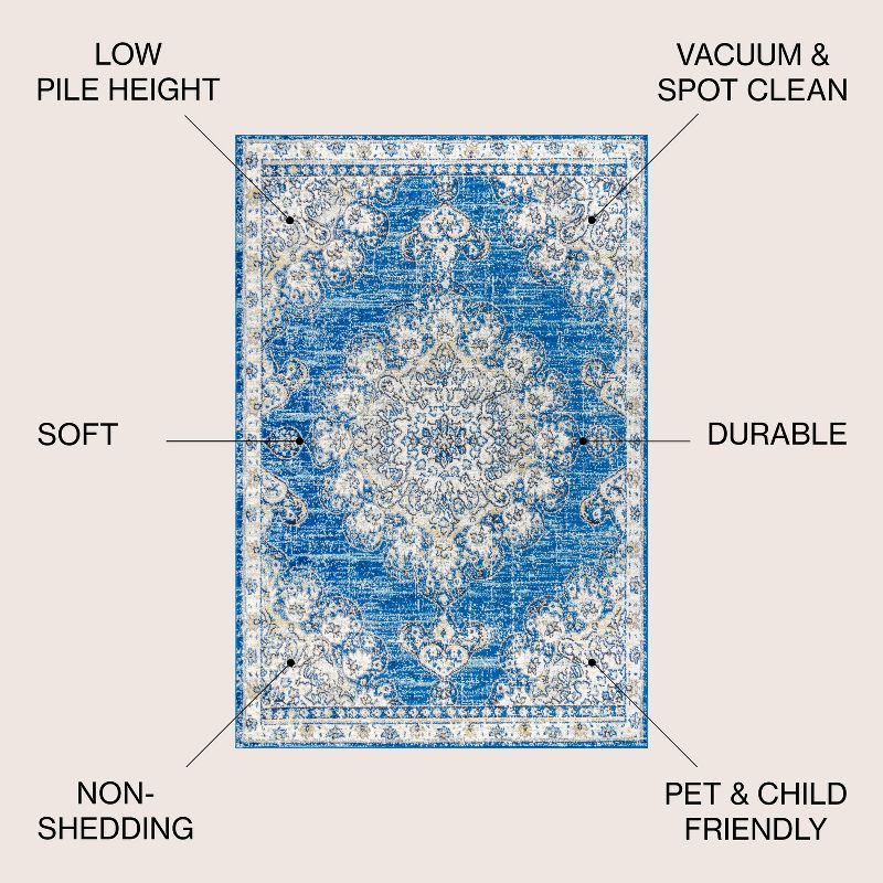 JONATHAN Y Bohemian FLAIR Boho Vintage Medallion Blue/Cream 4 ft. x 6 ft. Area Rug