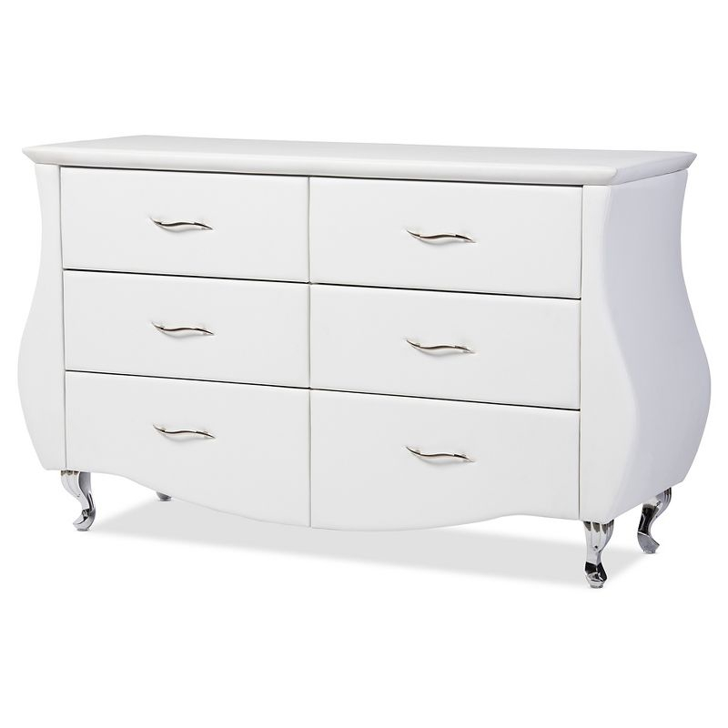 Enzo Modern and Contemporary Faux Leather 6 Drawer Dresser White - Baxton Studio: Sleek Storage, Metal Gliders