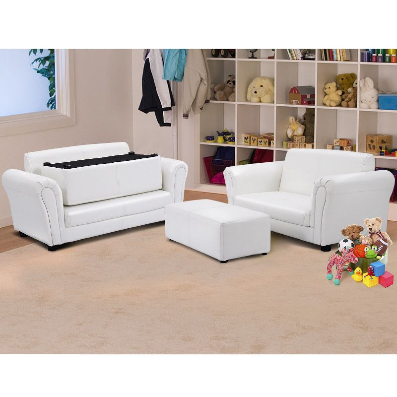 Tangkula Kids Sofa Upholstered Lounge Children Couch Ottoman w/ Armrest White
