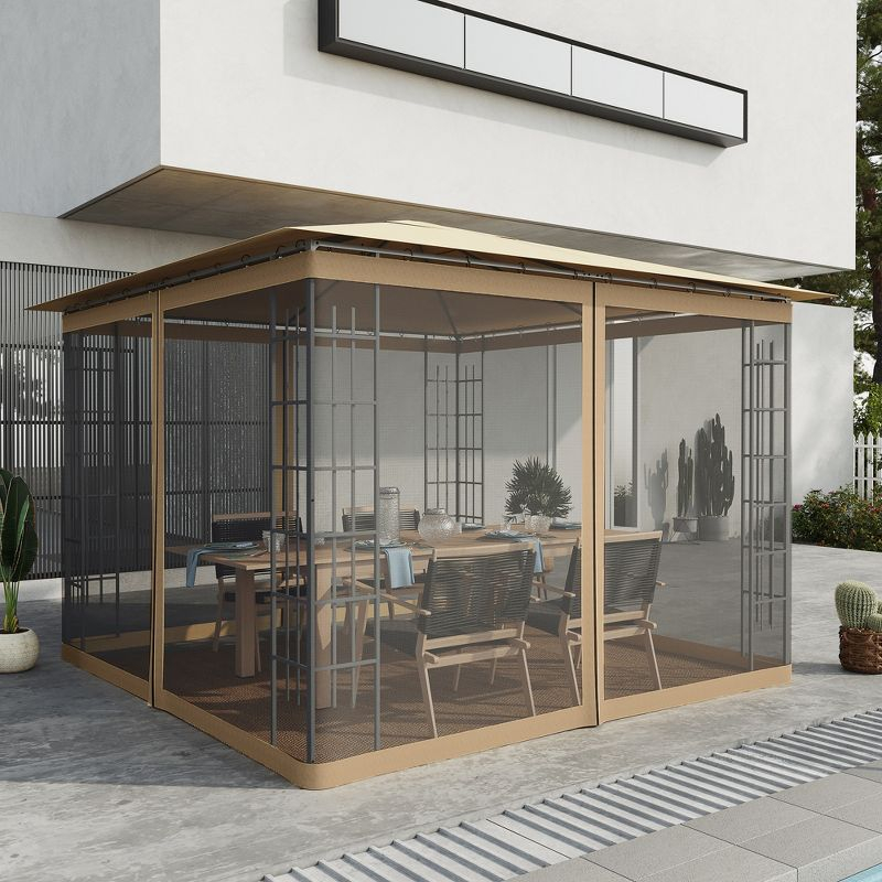 Outsunny 10' x 10' Replacement Mesh Sidewall Netting for Patio Gazebos and Canopy Tents with Zippers (Sidewall Only), Beige