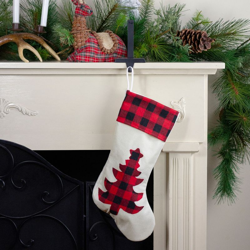 Northlight Seasonal 20" Cream White Red and Black Buffalo Plaid Tree Christmas Stocking