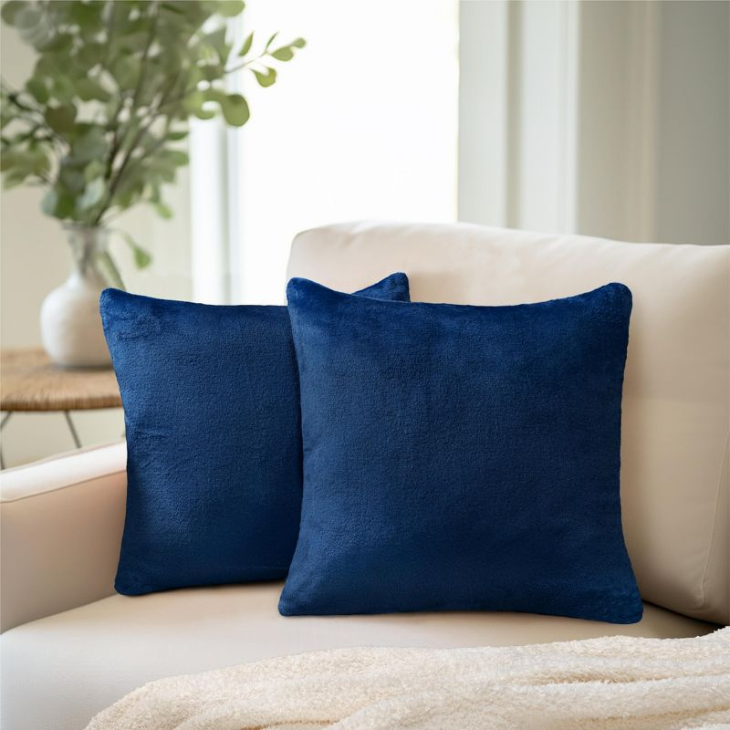 PAVILIA Set of 2 Throw Pillow Covers, Decorative Velvet Square Cushion Cases for Bed Sofa Couch Bedroom Living Room, Navy Blue/20 x 20
