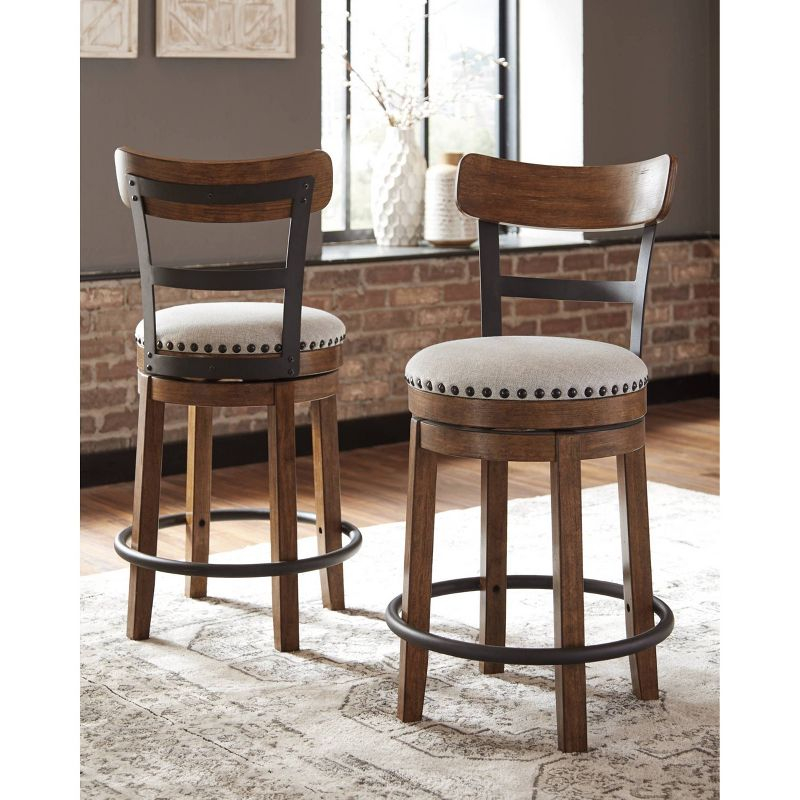 Signature Design by Ashley Valebeck Upholstered Swivel Counter Height Barstool Brown: Polyester, Wood Frame, Fixed Height