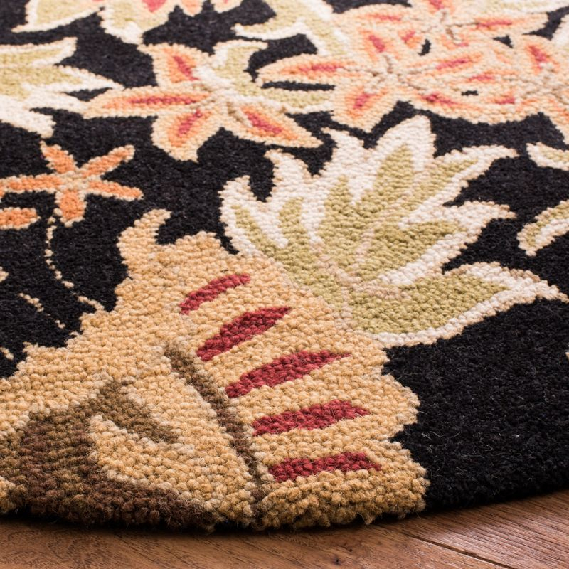 Blossom BLM912 Hand Hooked Area Rug - Black/Multi - 6' Round - Safavieh.