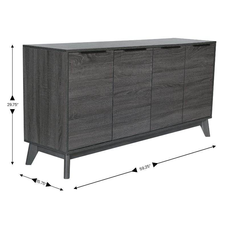 Flash Furniture 60" Buffet Cabinet with 4 Soft Close Doors and Adjustable Shelves - Black Wash